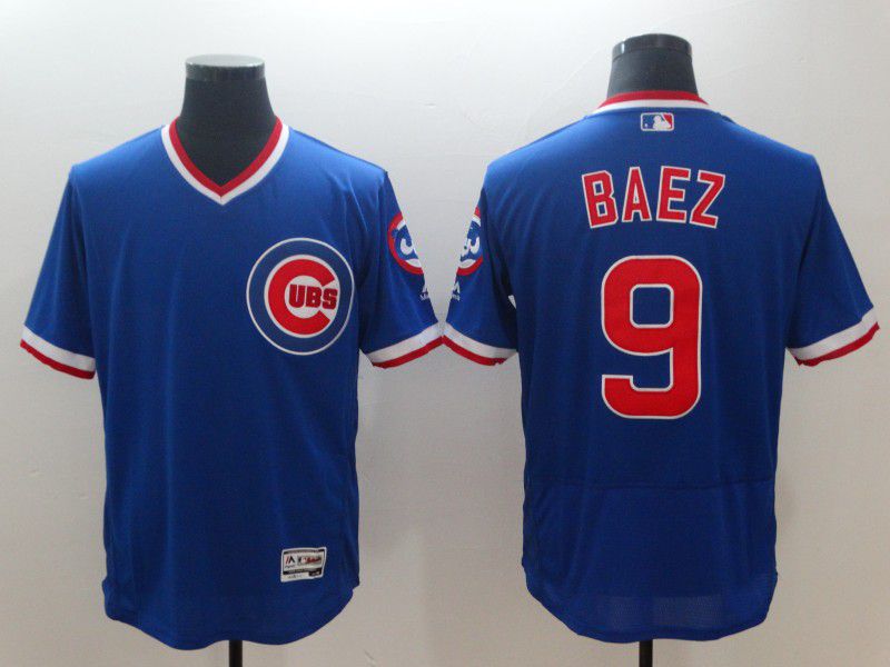 Men Chicago Cubs #9 Baez Blue Elite Throwback MLB Jerseys->->MLB Jersey